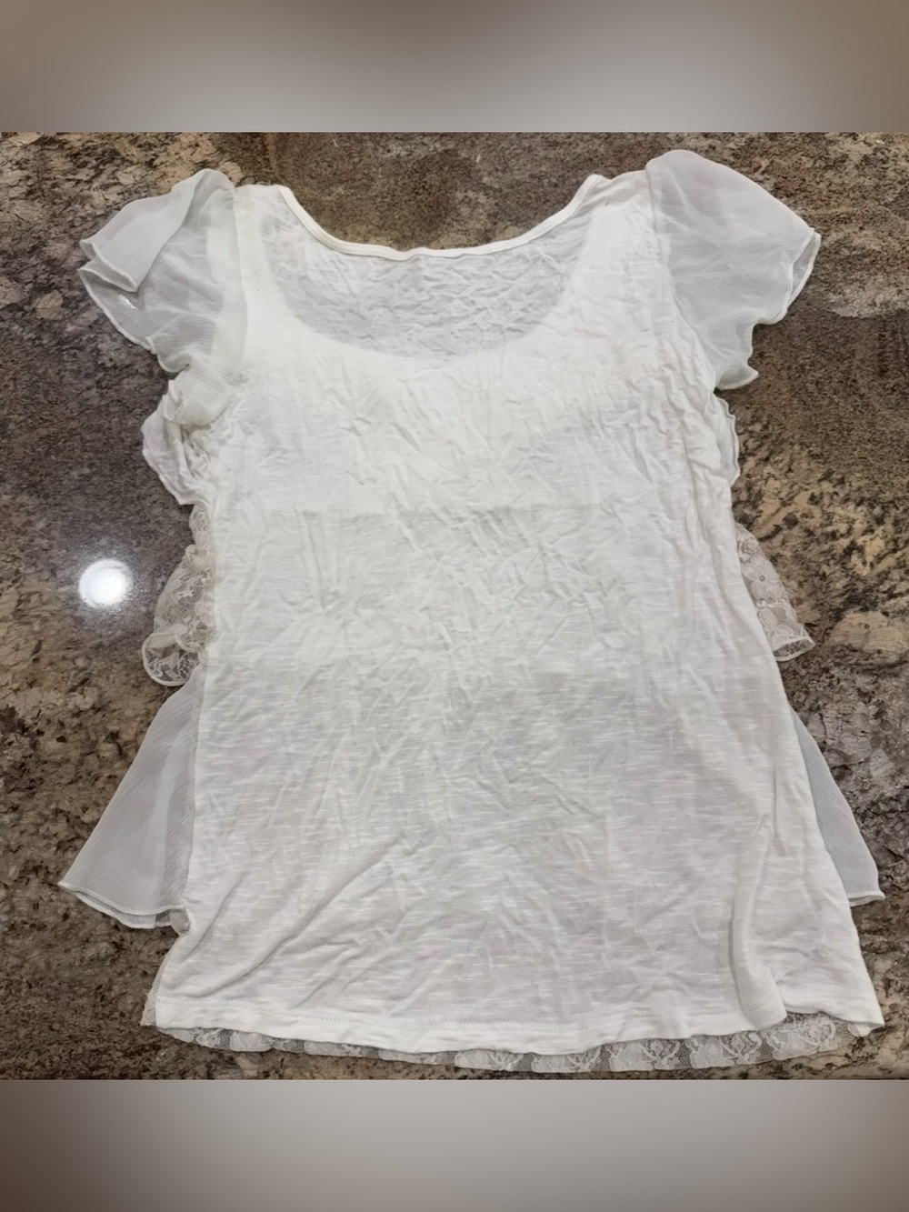 Full Tilt White Ruffle Lace Tiered Blouse Flutter Sleeve Medium - Picture 4 of 5